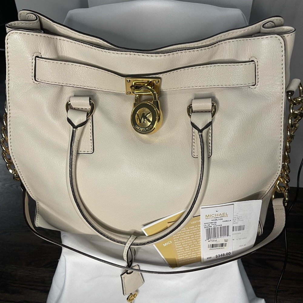 Authentic Michael Kors White Leather Hamilton Bag